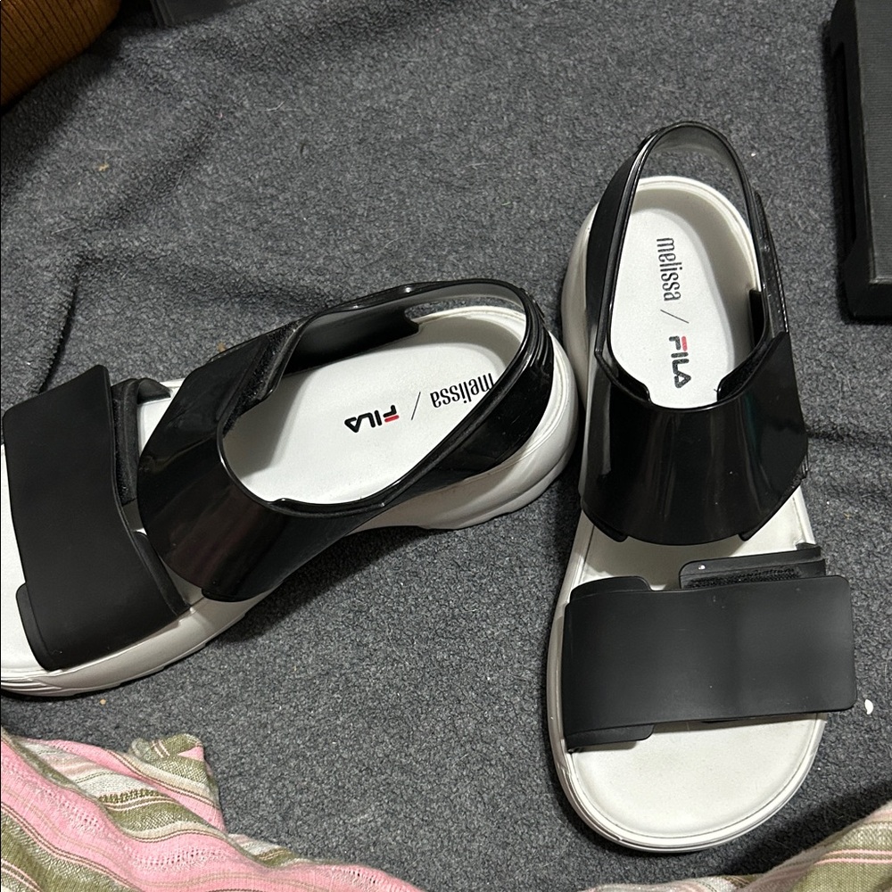 Fila Melissa collab Black and White Sandals